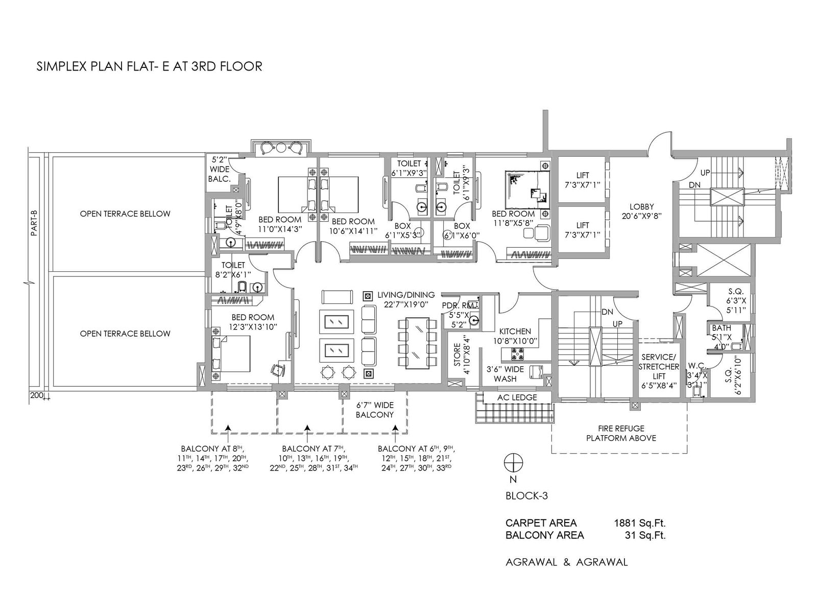 SIMPLEX PLAN FLAT- E AT 3RD FLOOR